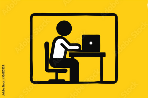 Person at the computer symbol. Computer work icon. Office work sign. Remote work symbol. Isolated. Transparent Background Cut Out 