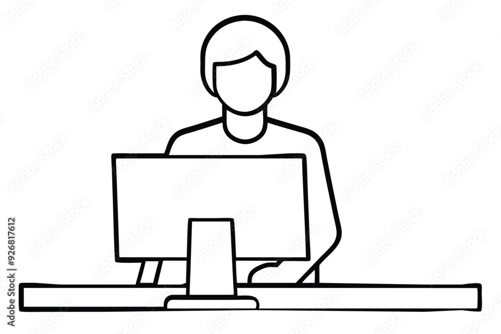 Person at the computer symbol. Computer work icon. Office work sign. Remote work symbol. Isolated. Transparent Background Cut Out Person at the computer symbol. Computer work icon. Office work sign. Remote work symbol. Isolated. Transparent Background Cut Out
