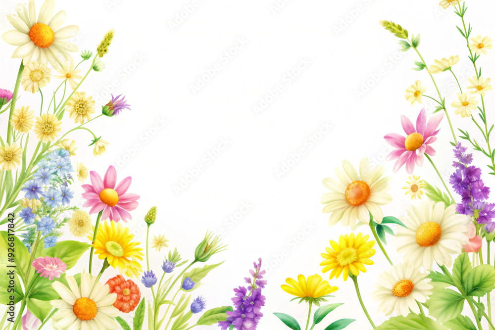 Flowers on a white background with copy space, AI Generation Flowers on a white background with copy space, AI Generation