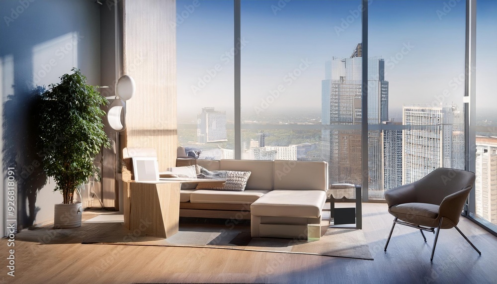 Salon Moderne avec Vue Panoramique sur la Ville