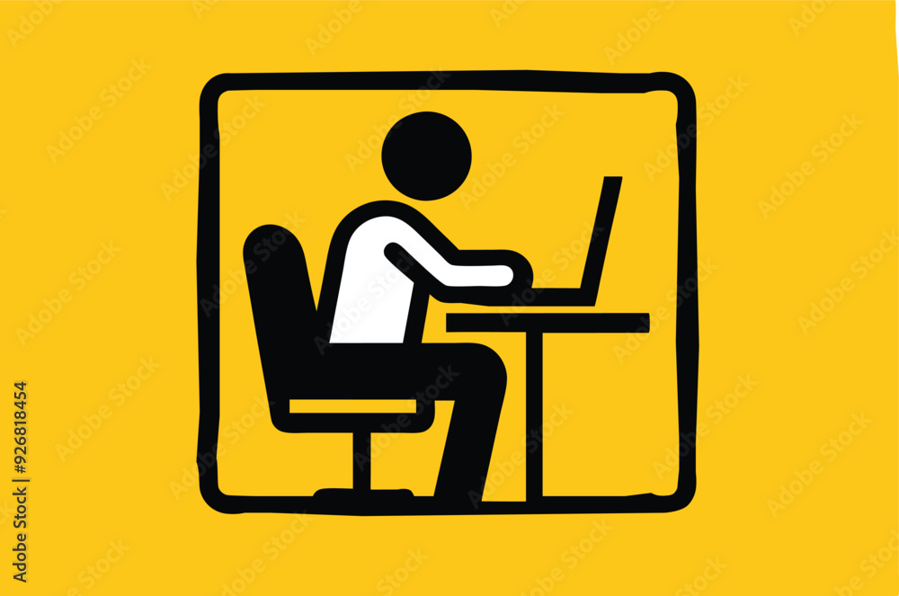 Person at the computer symbol. Computer work icon. Office work sign. Remote work symbol. Isolated. Transparent Background Cut Out Person at the computer symbol. Computer work icon. Office work sign. Remote work symbol. Isolated. Transparent Background Cut Out