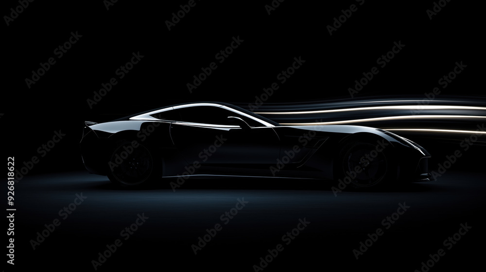 Silhouette of a stylist sports car speeding at high speeds. Its contours are emphasized by the speed of the wind passing through it Silhouette of a stylist sports car speeding at high speeds. Its contours are emphasized by the speed of the wind passing through it