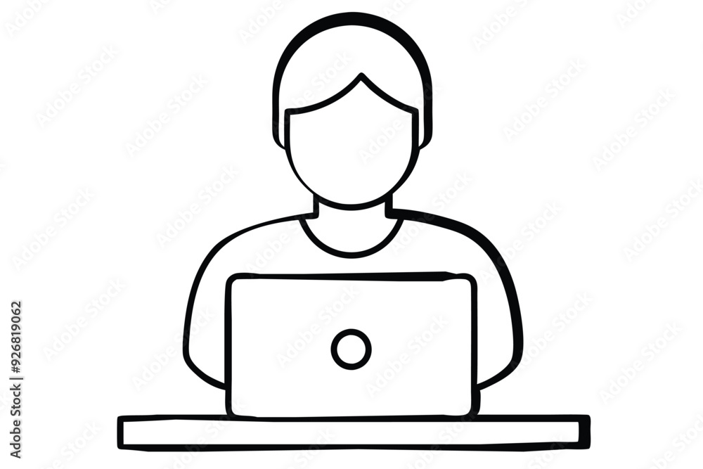 Person at the computer symbol. Computer work icon. Office work sign. Remote work symbol. Isolated. Transparent Background Cut Out Person at the computer symbol. Computer work icon. Office work sign. Remote work symbol. Isolated. Transparent Background Cut Out
