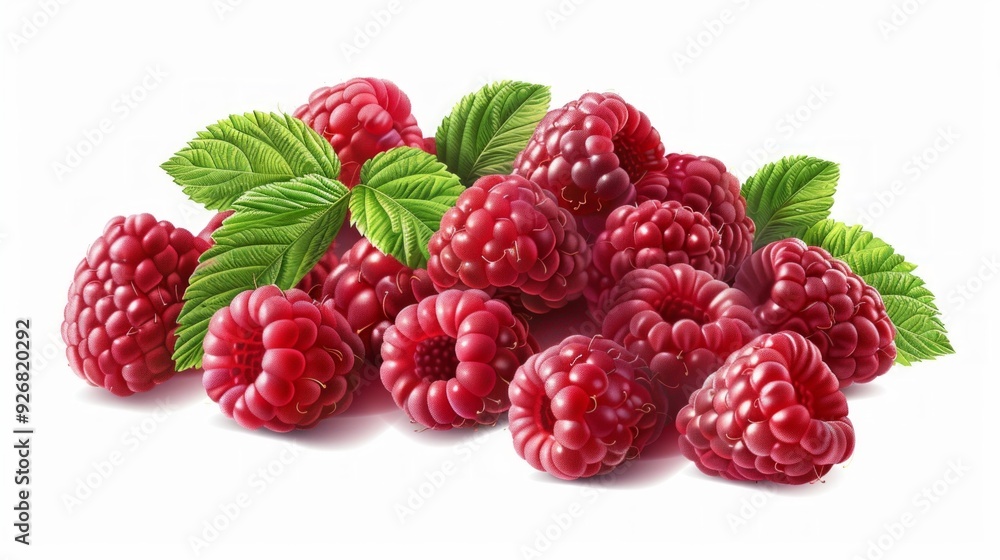Fresh red raspberries with green leaves arranged beautifully. This image captures the vibrant color and texture of juicy berries. Perfect for food blogs and healthy recipes. AI Fresh red raspberries with green leaves arranged beautifully. This image captures the vibrant color and texture of juicy berries. Perfect for food blogs and healthy recipes. AI
