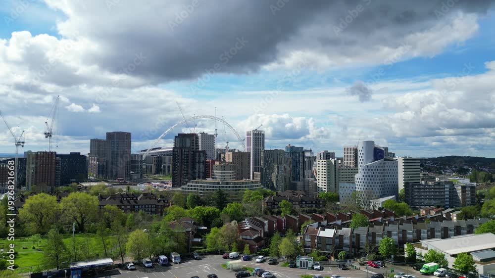 High Angle View of Central Wembley London City of England United Kingdom, April 17th, 2024 High Angle View of Central Wembley London City of England United Kingdom, April 17th, 2024