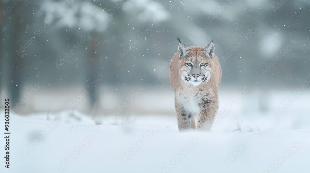 Obraz premium cougar walking in a snowy forest