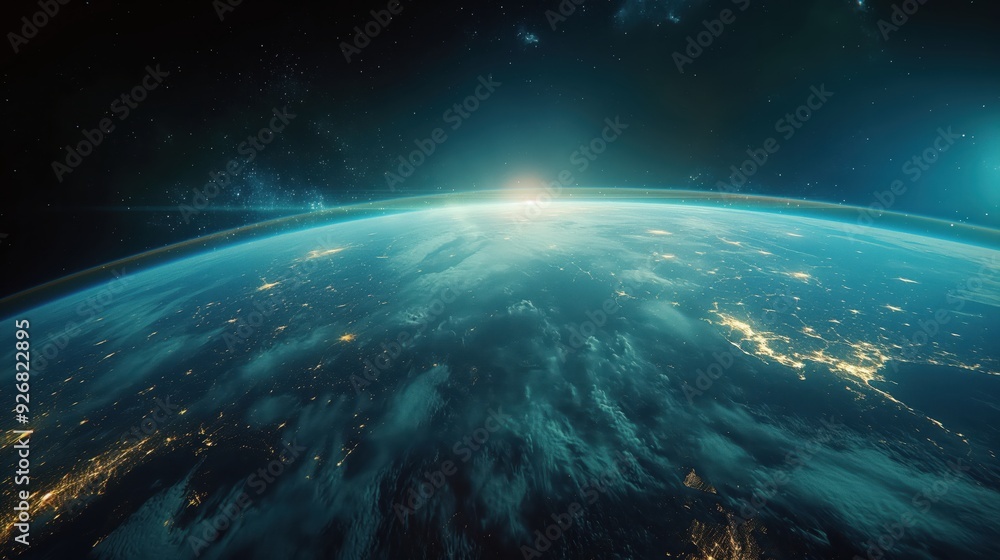 Earth from Space at Sunrise created by ai Earth from Space at Sunrise created by ai