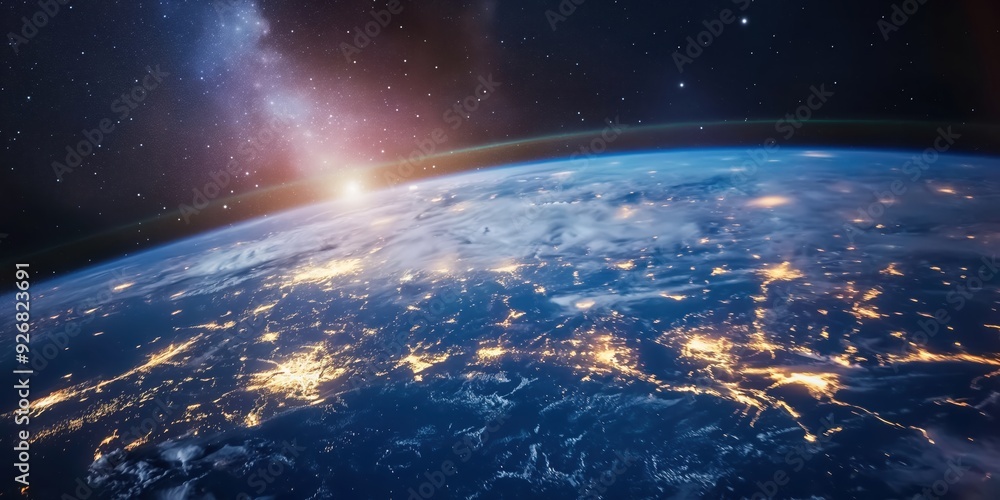 Obraz premium Earth from Space at Sunrise created by ai