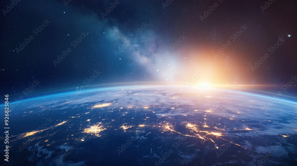 Obraz premium Earth from Space at Sunrise created by ai