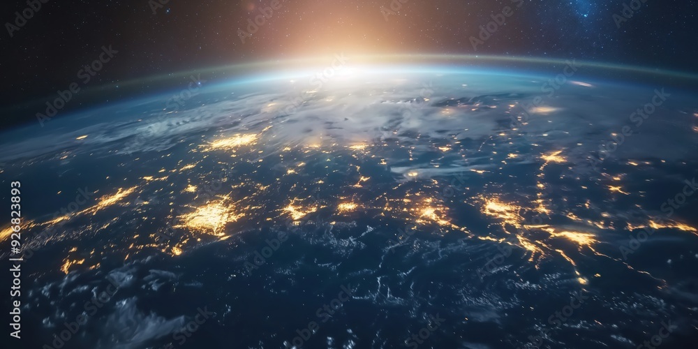 Earth from Space at Sunrise created by ai Earth from Space at Sunrise created by ai