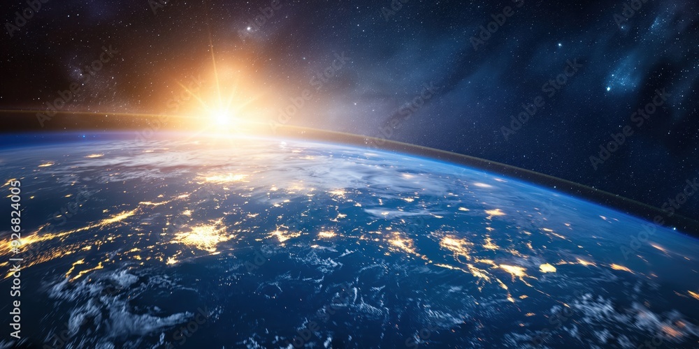 Earth from Space at Sunrise created by ai Earth from Space at Sunrise created by ai
