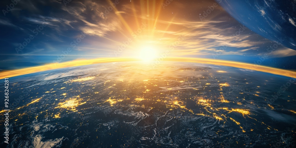 Earth from Space at Sunrise created by ai Earth from Space at Sunrise created by ai