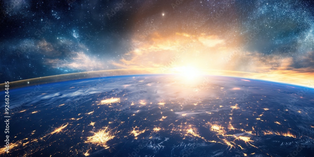 Earth from Space at Sunrise created by ai Earth from Space at Sunrise created by ai