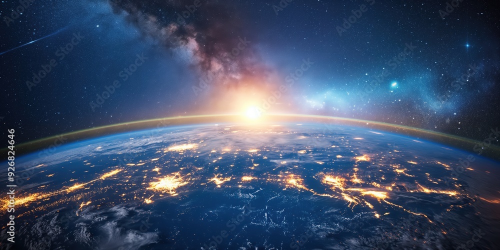 Earth from Space at Sunrise created by ai Earth from Space at Sunrise created by ai