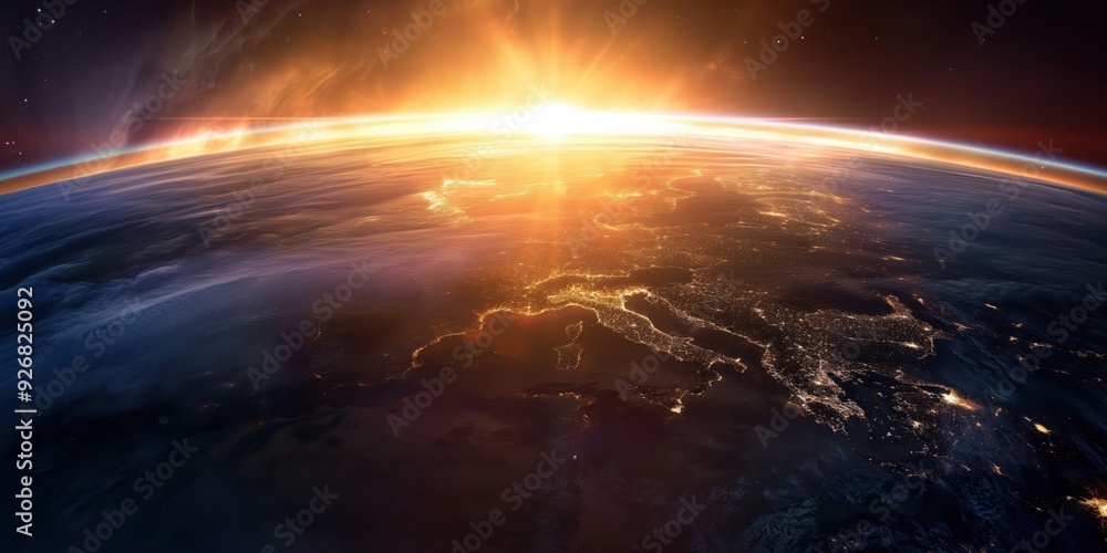 Earth from Space at Sunrise created by ai Earth from Space at Sunrise created by ai