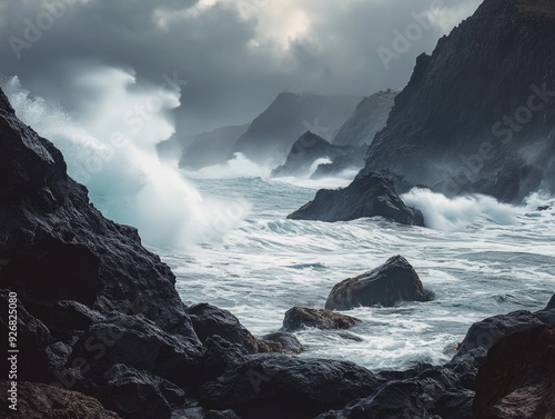 Dramatic Ocean View: Powerful Waves and Rocks