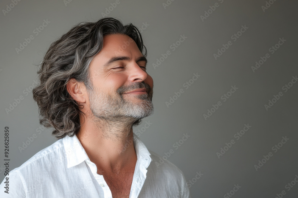 Obraz premium A close up of a man's face with her eyes closed