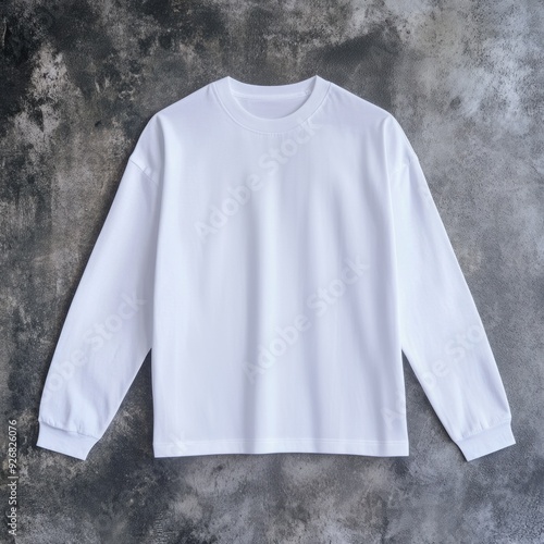 Oversized Heavy Weight White Blank Longsleeve T-shirt Mockup On Concrete Background photo