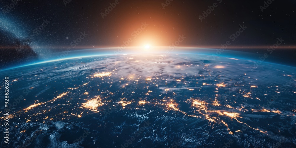 Earth from Space at Sunrise created by ai Earth from Space at Sunrise created by ai