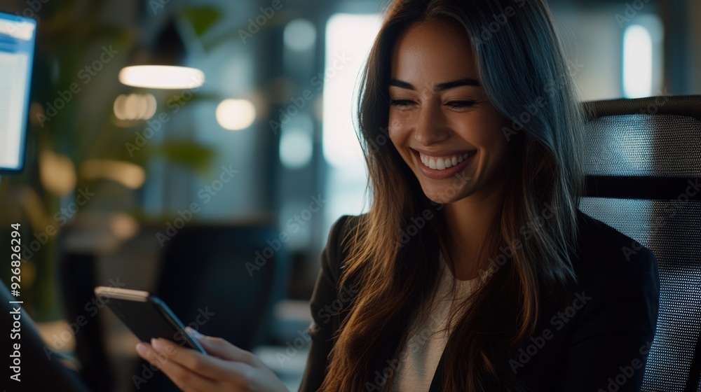 Fototapeta premium Professional Woman Smiling at Cellphone