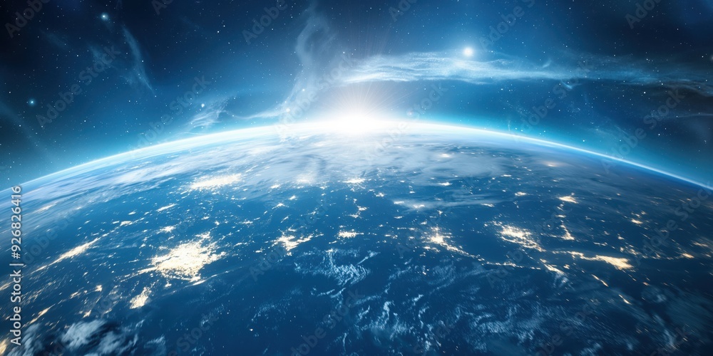 Fototapeta premium Earth from Space at Sunrise created by ai