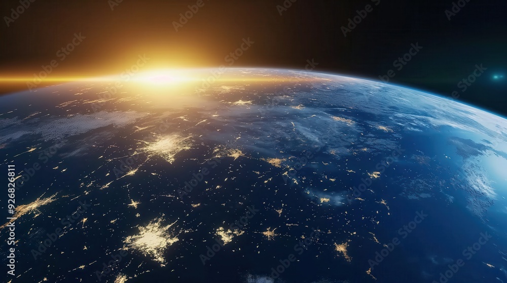 Earth from Space at Sunrise created by ai Earth from Space at Sunrise created by ai