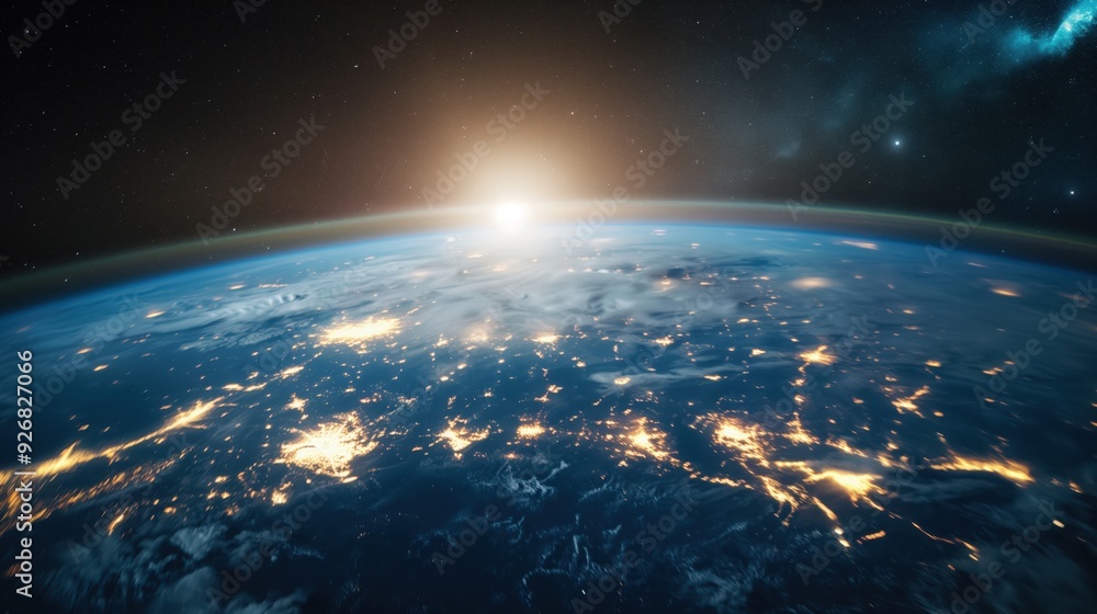 Obraz premium Earth from Space at Sunrise created by ai