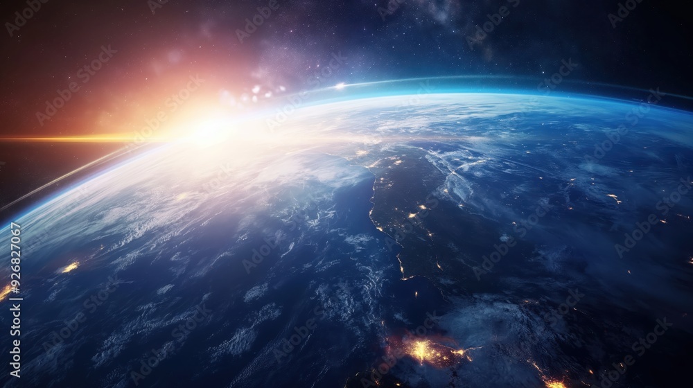 Earth from Space at Sunrise created by ai Earth from Space at Sunrise created by ai