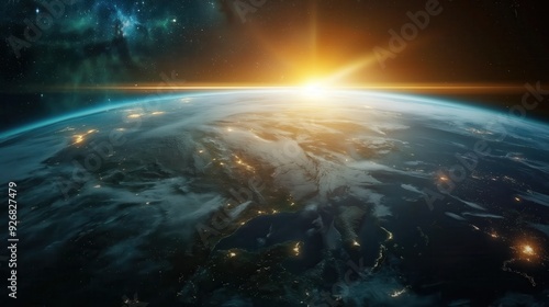 Earth from Space at Sunrise created by ai