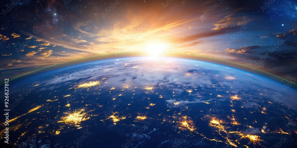 Earth from Space at Sunrise created by ai Earth from Space at Sunrise created by ai