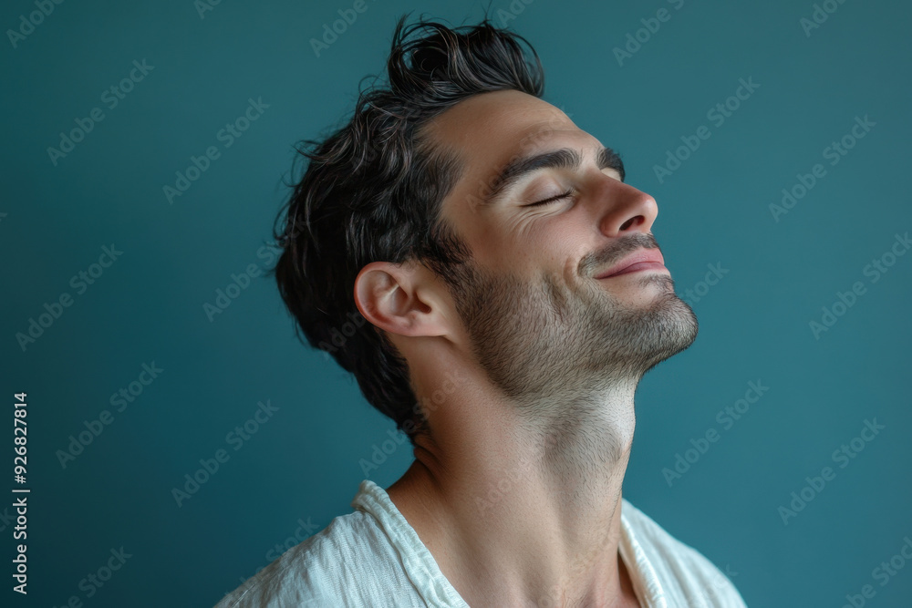 A close up of a man's face with her eyes closed A close up of a man's face with her eyes closed
