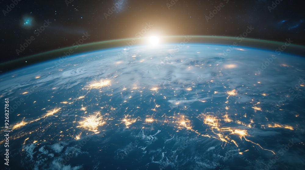 Fototapeta premium Earth from Space at Sunrise created by ai