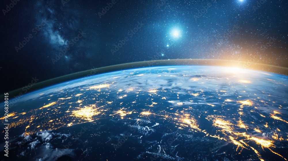 Obraz premium Earth from Space at Sunrise created by ai