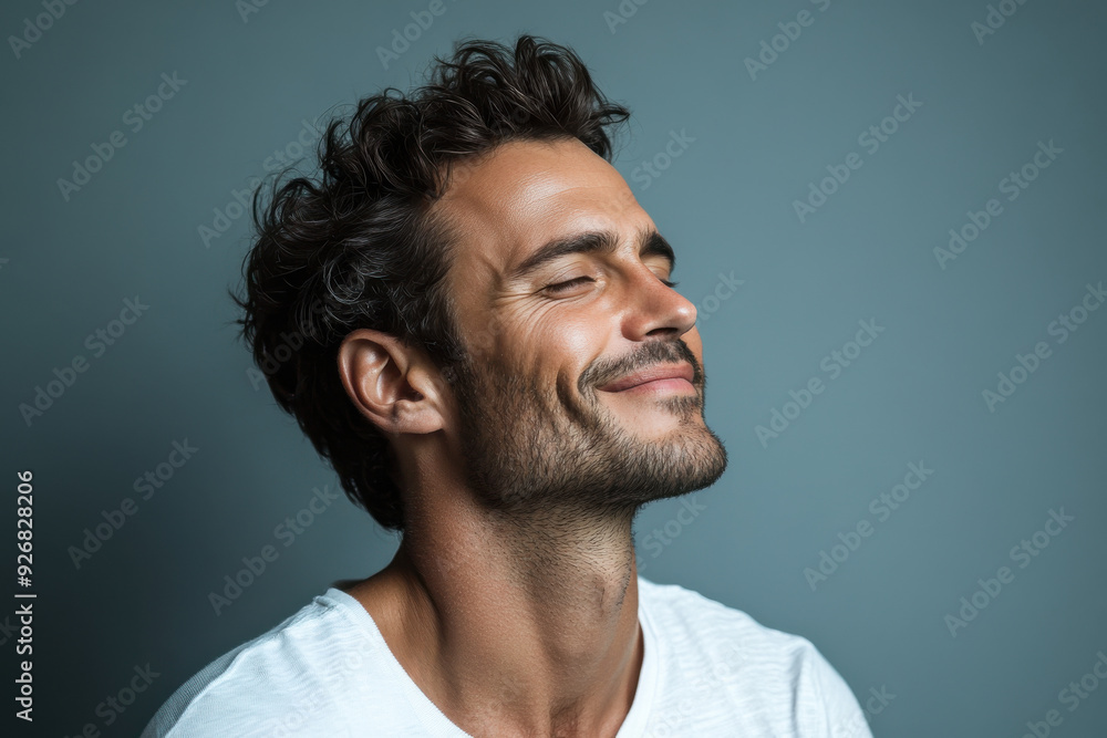 A close up of a man's face with her eyes closed A close up of a man's face with her eyes closed