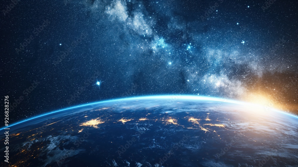 Fototapeta premium Earth from Space at Sunrise created by ai