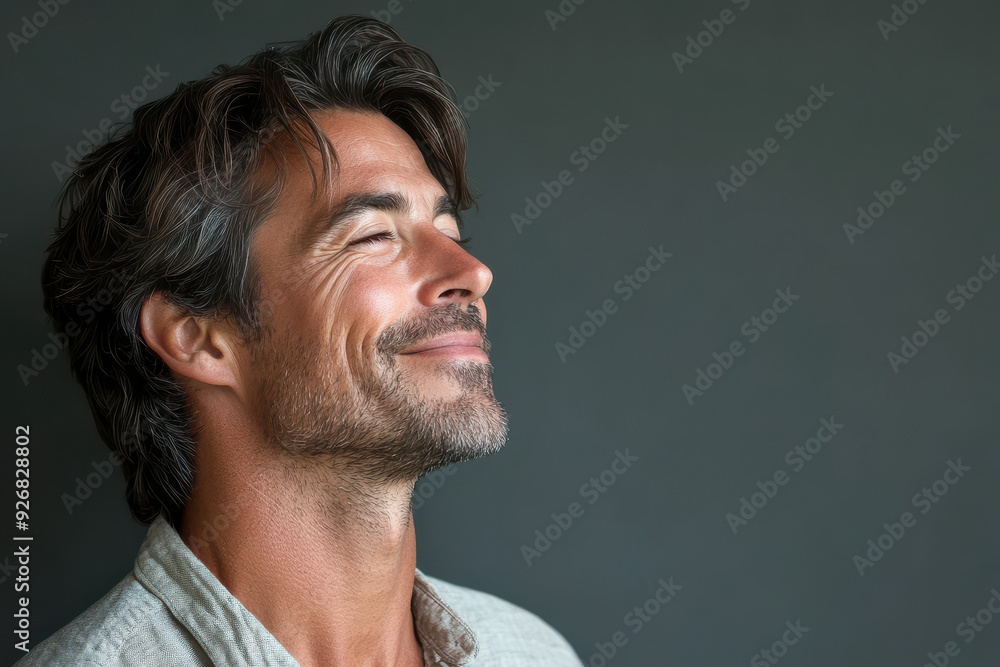 Obraz premium A close up of a man's face with her eyes closed