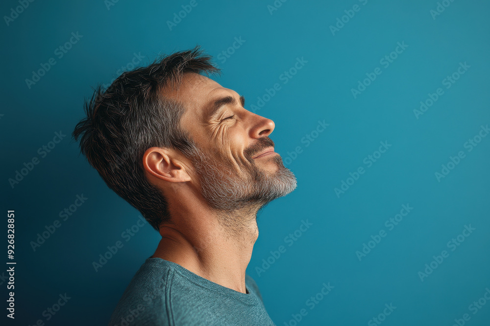 Obraz premium A close up of a man's face with her eyes closed