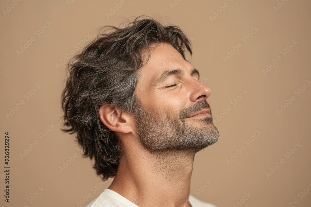 A close up of a man's face with her eyes closed A close up of a man's face with her eyes closed