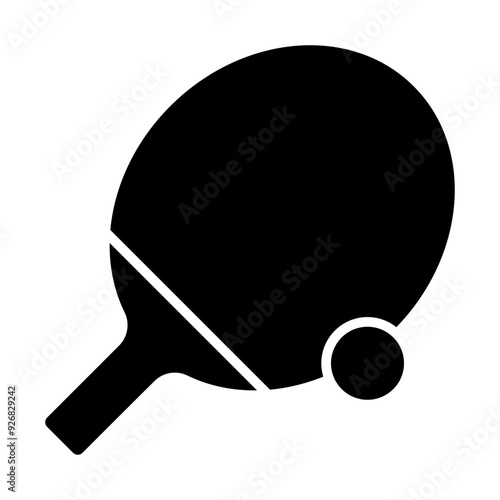 Table tennis, ping pong paddle and ball glyph solid icon