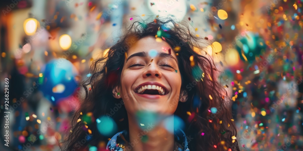 Joyful Woman Celebrating with Confetti created by ai Joyful Woman Celebrating with Confetti created by ai