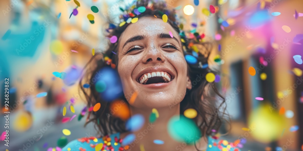 Joyful Woman Celebrating with Confetti created by ai Joyful Woman Celebrating with Confetti created by ai
