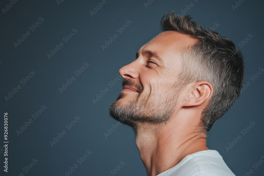 Obraz premium A close up of a man's face with her eyes closed