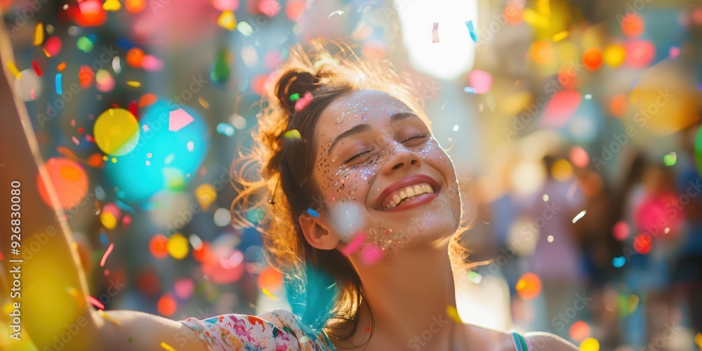 Joyful Woman Celebrating with Confetti created by ai Joyful Woman Celebrating with Confetti created by ai