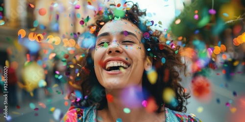 Joyful Woman Celebrating with Confetti created by ai