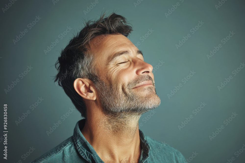 Obraz premium A close up of a man's face with her eyes closed