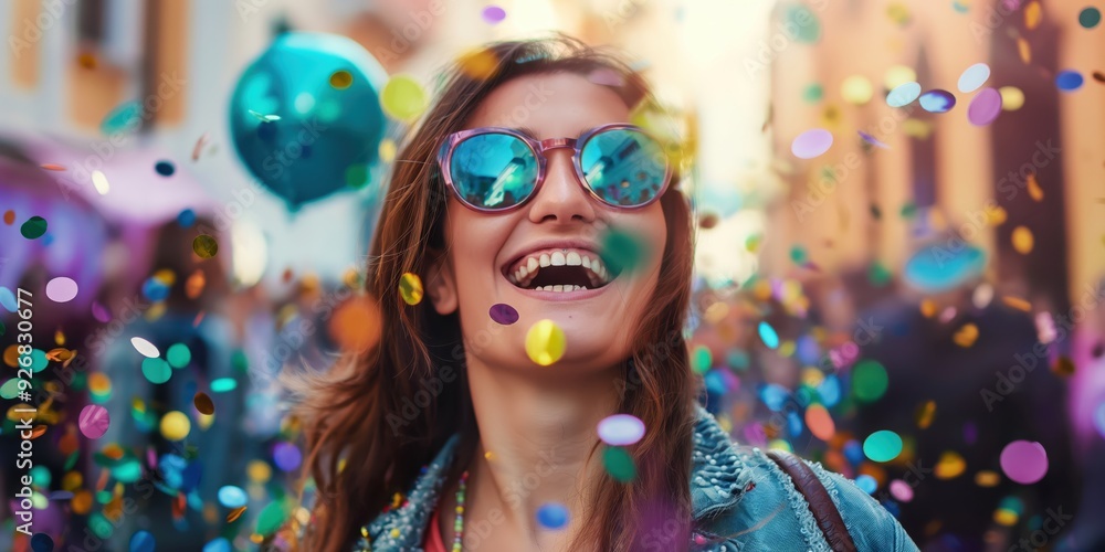 Joyful Woman Celebrating with Confetti created by ai Joyful Woman Celebrating with Confetti created by ai