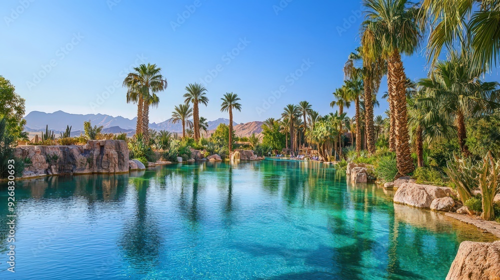 Palm Trees and a Crystal Clear Pool in the Desert.