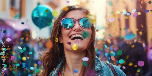 Joyful Woman Celebrating with Confetti created by ai