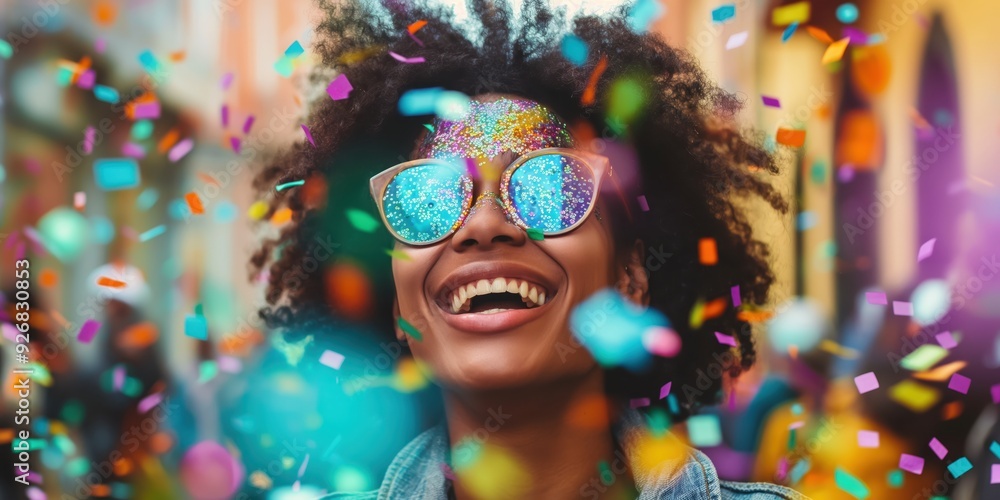 Joyful Woman Celebrating with Confetti created by ai Joyful Woman Celebrating with Confetti created by ai