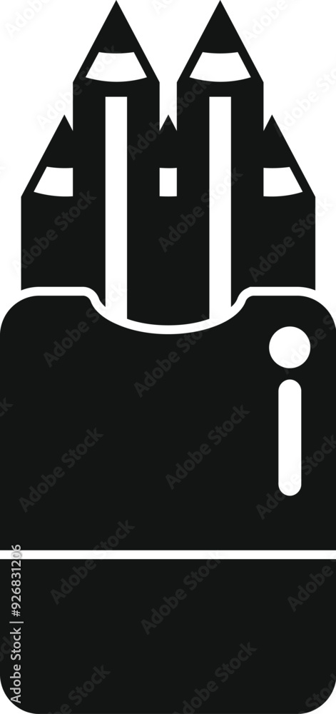 Black and white silhouette of a pocket pencil case storing graphite pencils for drawing Black and white silhouette of a pocket pencil case storing graphite pencils for drawing